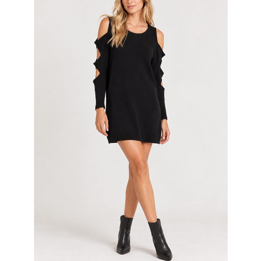 Skull Cashmere Cold Shoulder Cutout 100% Cashmere Sweater Dress Black Size Large